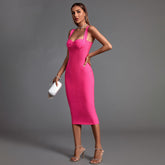 Strappy Sleeveless Striped Midi Bandage Dress